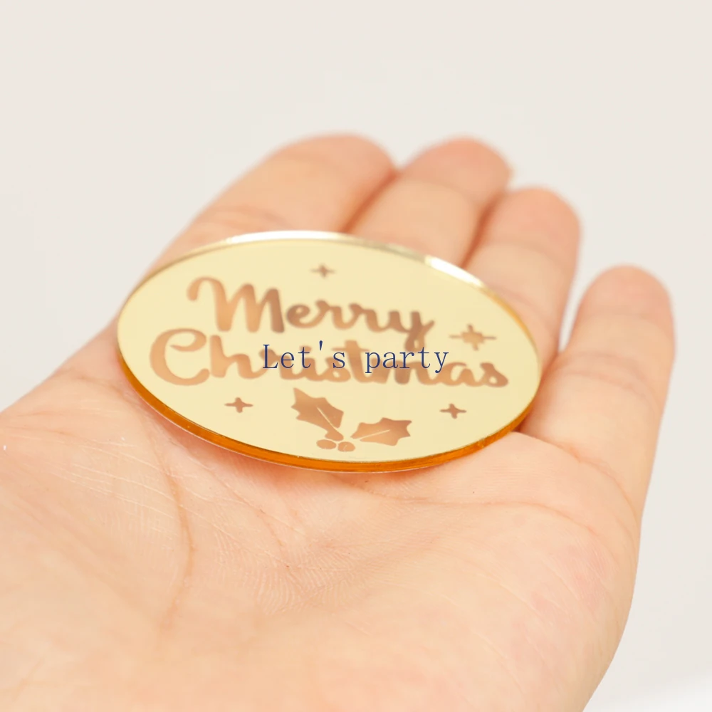 

10 шт., круглые зеркальные акриловые топперы для торта с Рождеством, новогодний топпер для выпечки кексов для рождественской тематической вечеринки, десертный декор