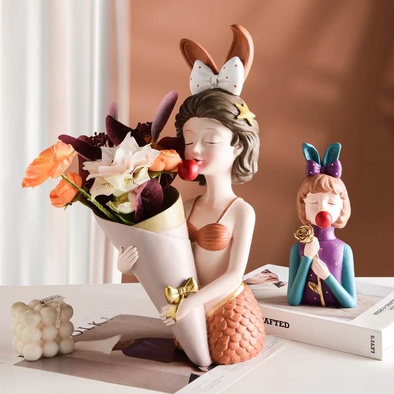 

Nordic Bubble Girl Resin Ornament Creative Mermaid Home Vase Entrance Decoration Living Room Decorative Candy Tray Storage