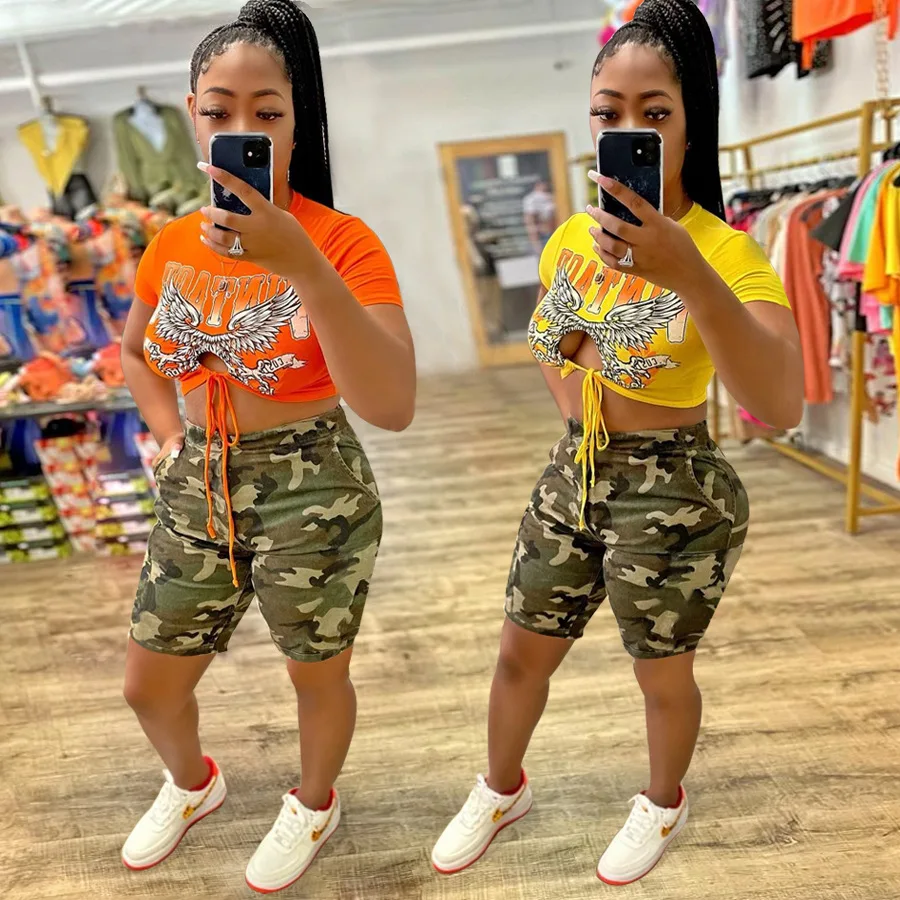 

Sexy Outfits for Woman Summer Tracksuit Hollow Out Crop Top and Shorts Sets Ladies Two Piece Sets Women Outfits Matching Sets