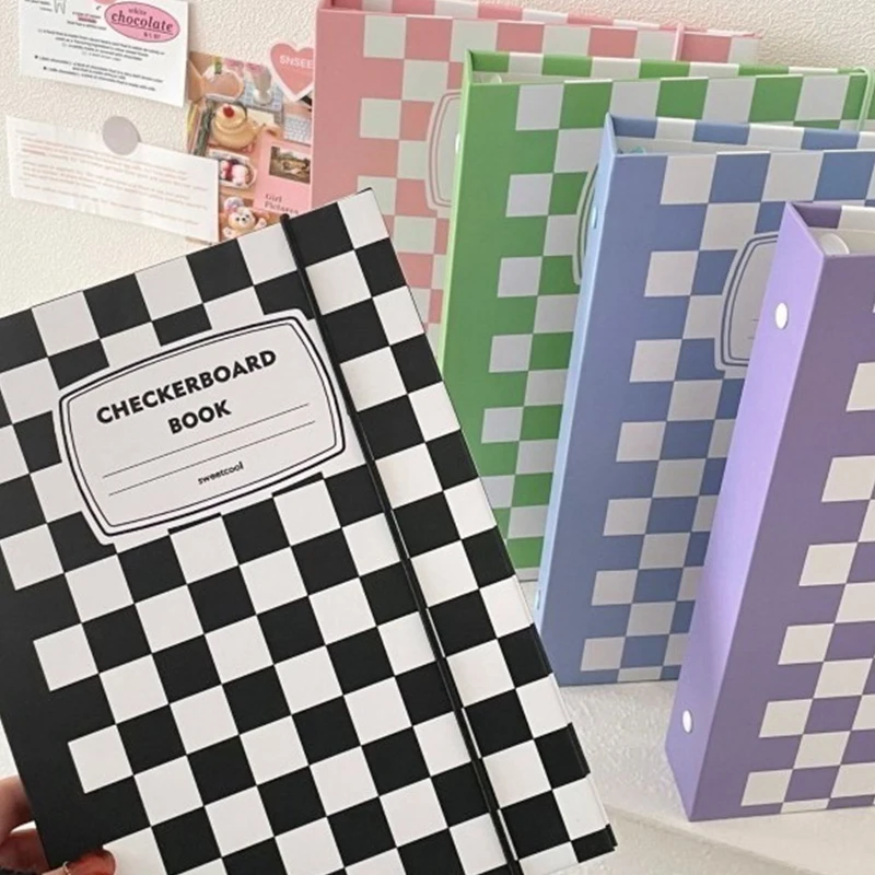 

Checkerboard Kawaii A5 Ins Style Photocard Binder Photo Cards Collection Book Storage Album Hardcover Notebook Korea Stationery