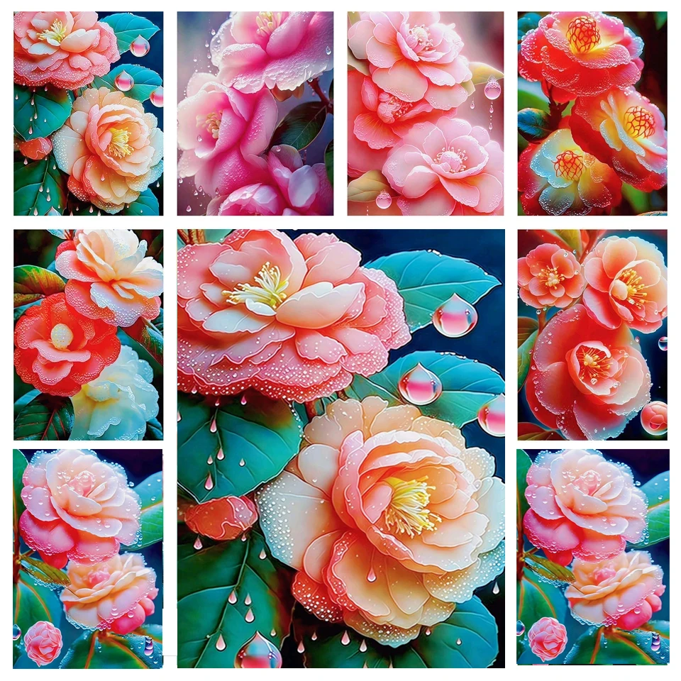 

5D DIY Diamond Painting Colorful Camellia Blooming Flowers Embroidery Mosaic Picture Full Drill Cross Stitch Kit Home Decor Gift