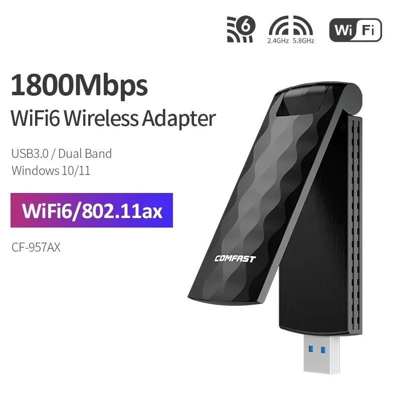 

Usb3.0 2,4g 5g Двухдиапазонная быстрая передача 1800 Мбит/с Wifi 6 беспроводной ключ Usb высокая скорость для адаптера Win10/11 Аксессуары для ПК