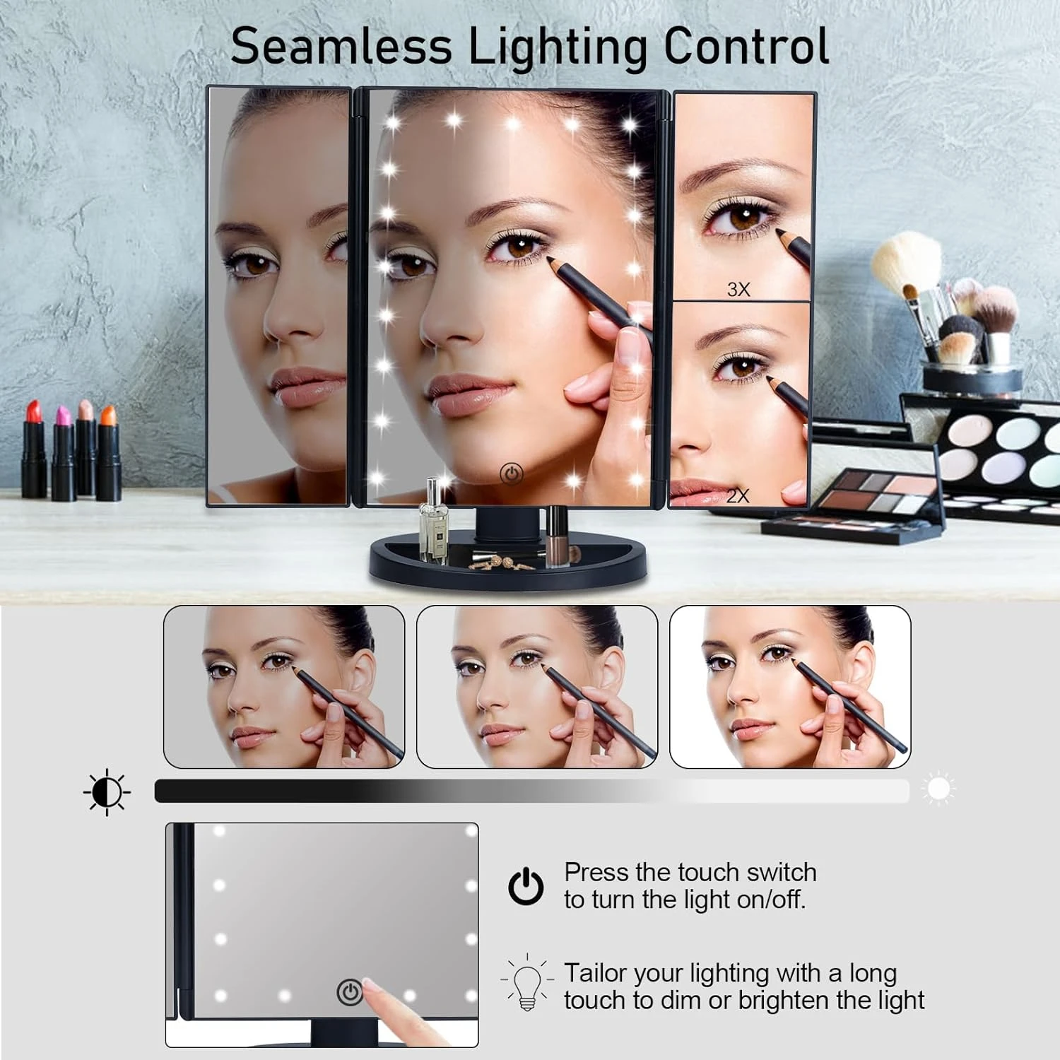 Портативное тройное косметическое зеркало для макияжа с регулируемой