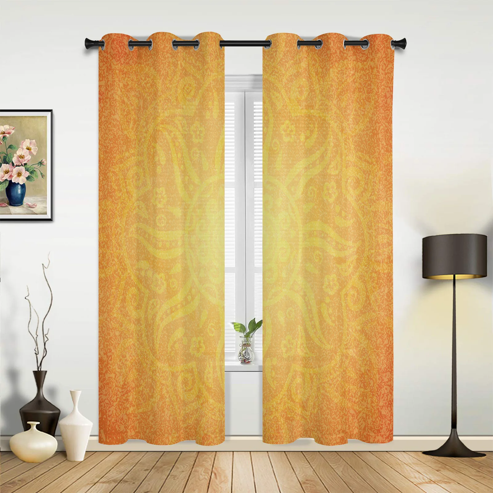 

Orange Indian Style Sun Totem Curtains for Bedroom Living Room Drapes Kitchen Children's Room Window Curtain Modern Home Decor