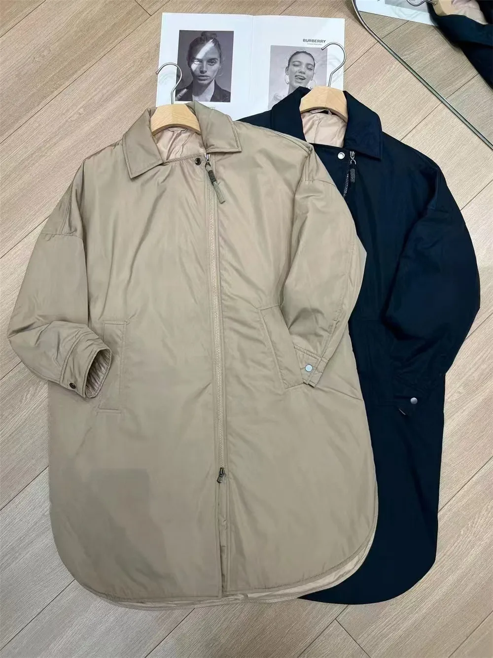 Женская ветровка с диагональными лацканами и бисером зимняя теплая свободная