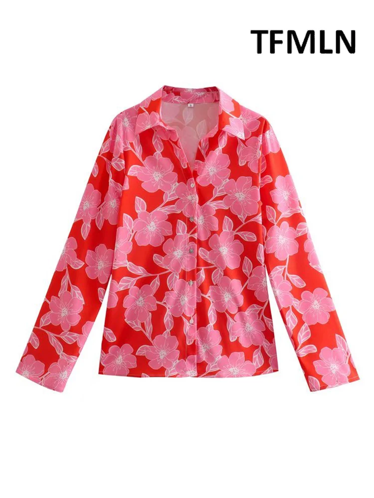 

TFMLN Women Fashion Floral Print Oversized Blouses Shirts Casual Turn Down Collar Top Long Sleeve Casual Vintage Shirts
