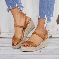 womens sandals casual wedge shoes high heels 2022 summer fashion buckle straw hemp rope shoes large size black zapatillas mujer