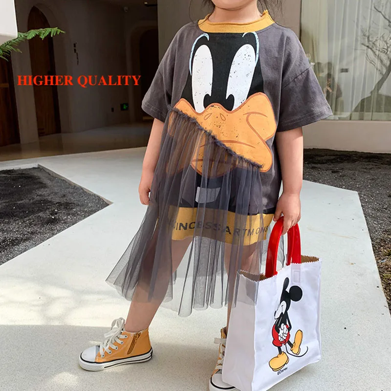 baby girl cute cartoon dress irregular mesh round neck vestidos toddler kids dresses for girls streetwear princess 4 to 14 yrs | Детская