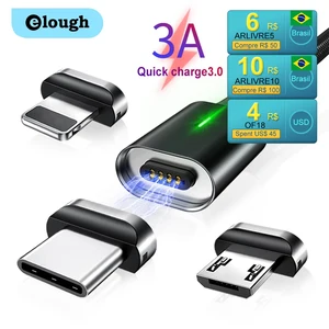 elough quick magnetic charger 3 0 4 0 micro usb cable for iphone 8 poco x3 xiaomi fast magnetic phone charging cord type c cable free global shipping