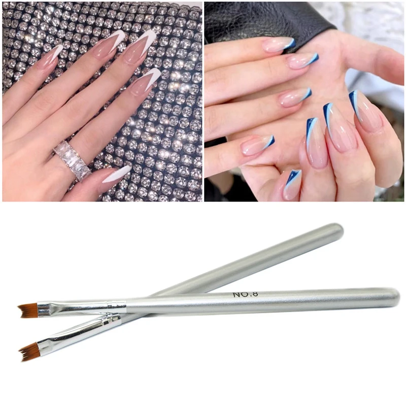 

1pcs Professional French Tip Nail Brush Silver Black Handle Half Moon Shape Acrylic Painting Drawing Pen Nail Art Tool