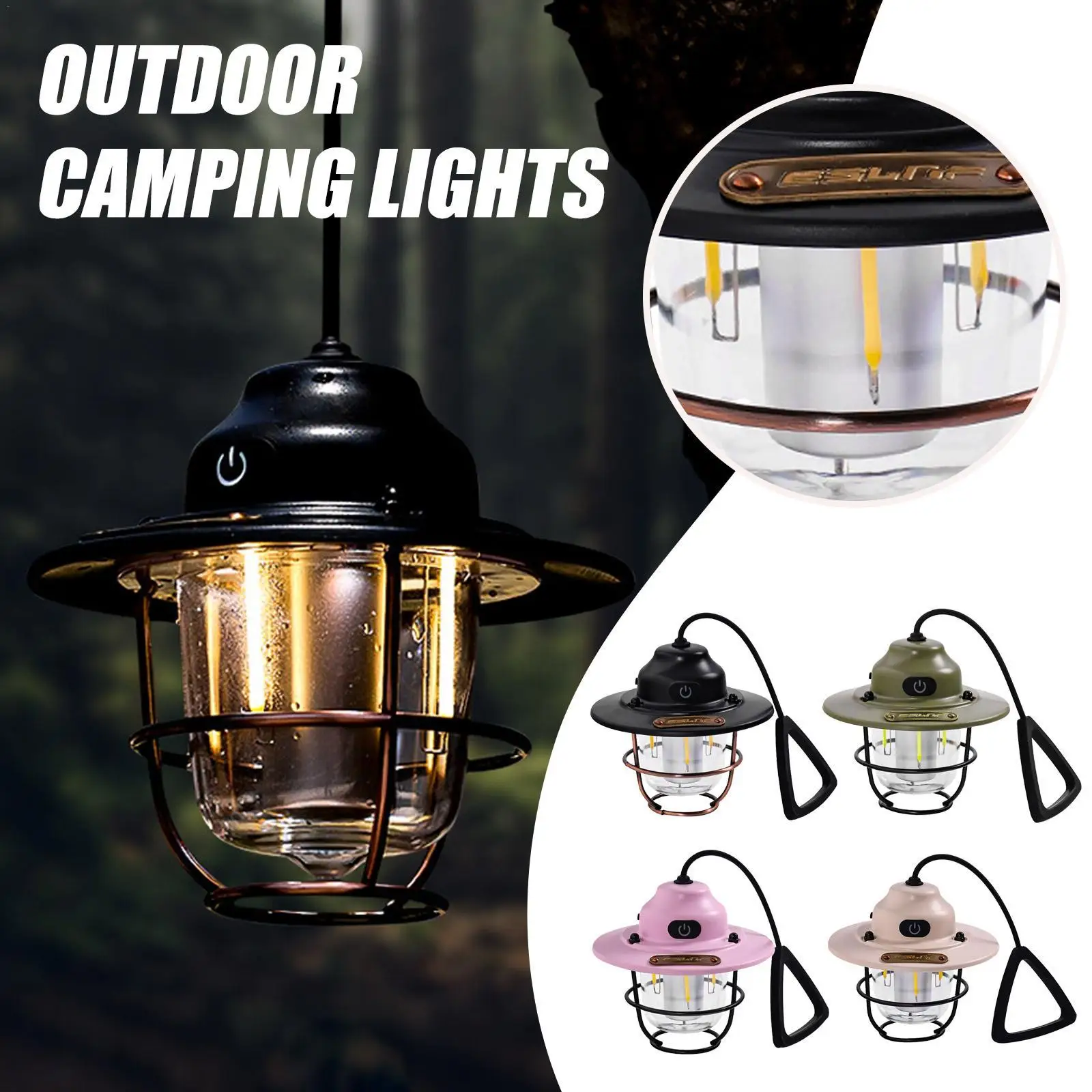 Retro Camping Light Mini Portable Camping Lantern USB Charge IPX4 Waterproof Camp Lamo For Outdoor LED Tent Light