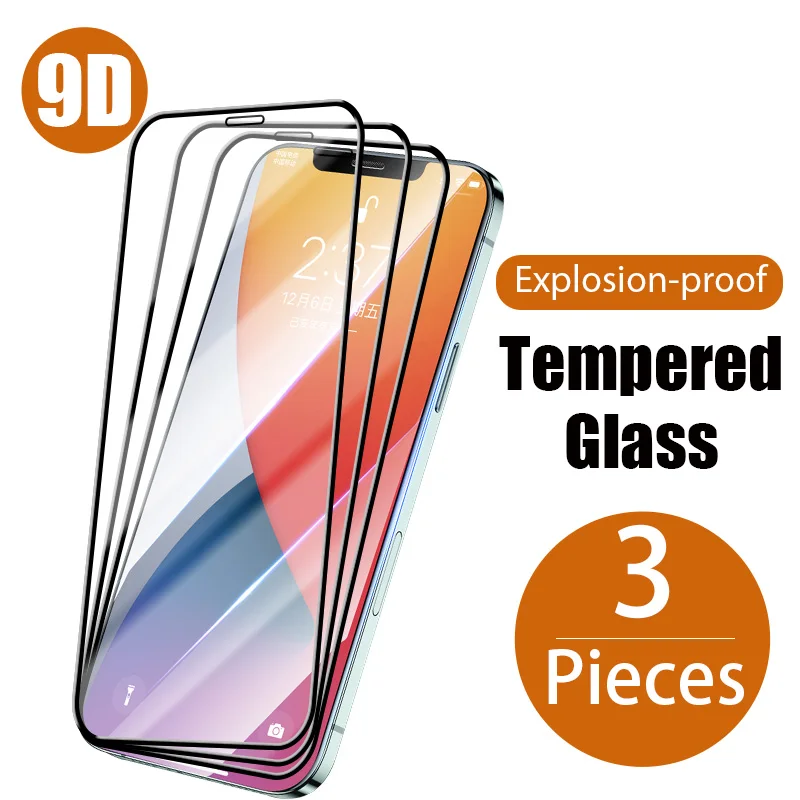 

Закаленное стекло с полным покрытием для iPhone 11 12 13 Pro, Защитное стекло для экрана iPhone X, XS MAX, XR, 12 Mini, 3 шт.