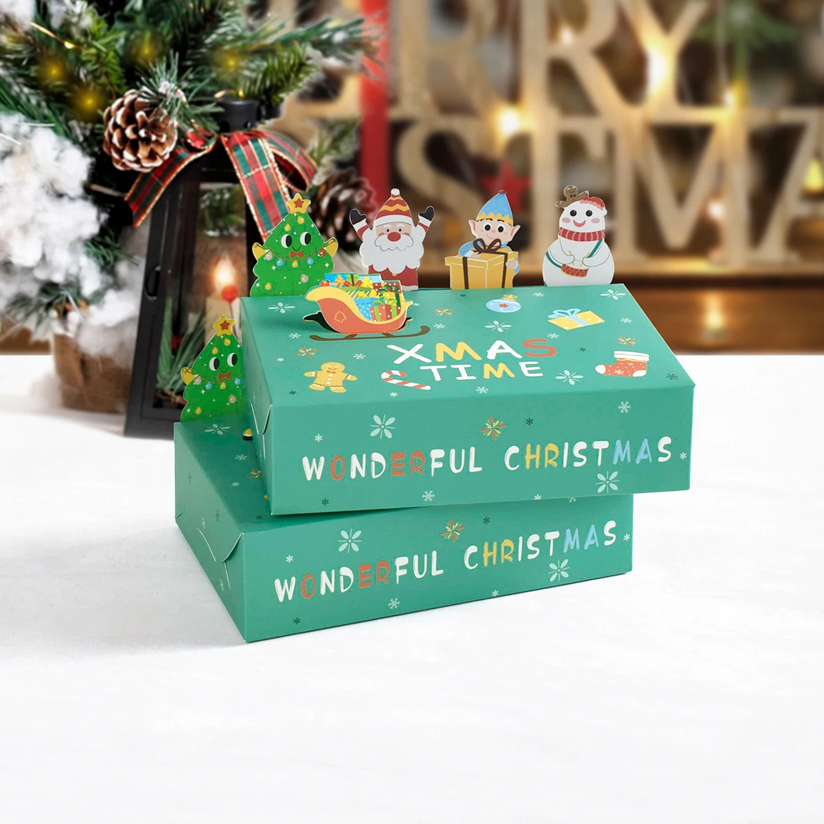 

10Pcs Merry Christmas Kraft Paper Candy Gift Box 3D Cartoon Santa Cookie Boxes Party Decoration Xmas Navidad Supplies 2024