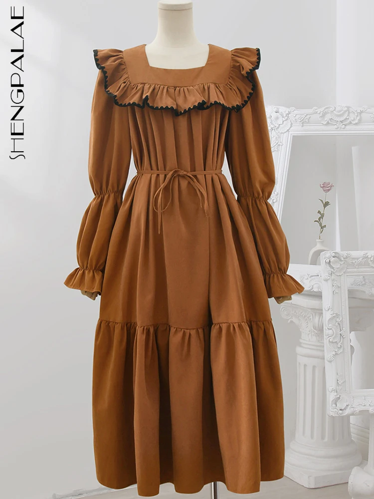 

SHENGPALAE Korean Fashion Orange Dress French Loose Lacing Elegant Chic Tea Break Dress Women's 2023 Summer New Clothing 5R2377