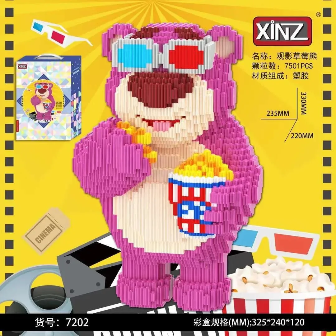 Creative Summer Losto Building Block Cartoon Viewing Film Strawberry Bear Model 3D DIY Assembled Magic Bricks Toys For Kids Gift