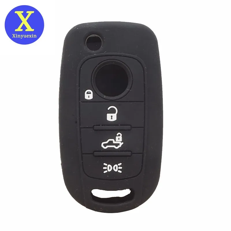 

Xinyuexin Silicone Rubber Car Key Cover Fit for FIAT Toro 500X Nuovo Grazie 4 Button Key Case Folding Flip Key Holder Protector