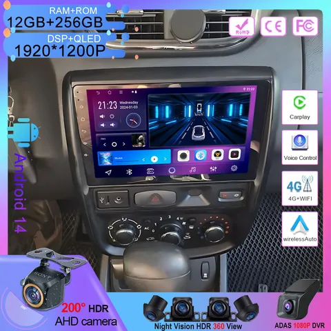 Android 14 Автомобильный DVD-радио Мультимедийный видеоплеер для Renault Duster 1 2010 2011 2012 2013 2014 2015 Навигация GPS No 2 din DSP