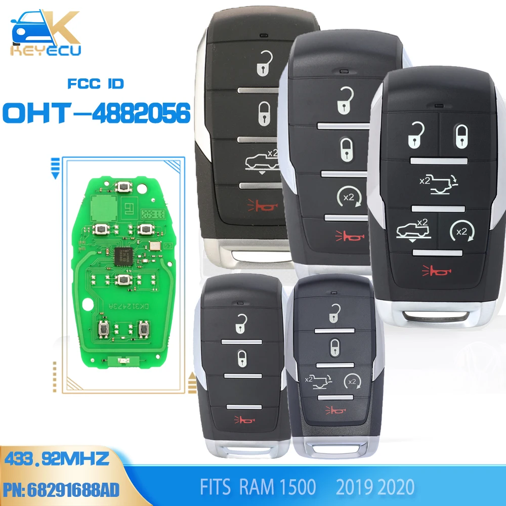 

KEYECU OHT-4882056 Smart Remote Key Fob 433.92MHz ASK PCF7939M / HITAG AES / 4A Chip for Ram 1500 2019 2020 PN: 68291688AD