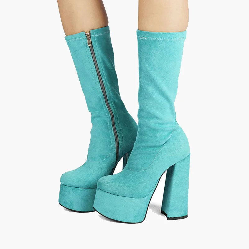 

Women's Thick Heels 2022 Spring and Autumn Euopean and Amercan Suede High Heels Waterproof Platform Frosed Thin Leg Elastc Boots