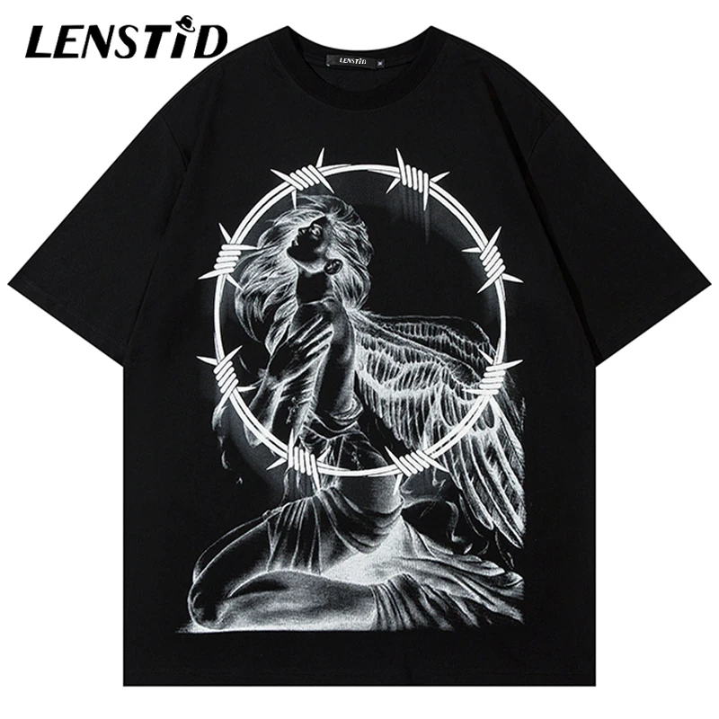

Summer Men Short Sleeve Tshirts Hip Hop Anime Angel Girl Graphic T Shirts Punk Gothic Streetwear Harajuku Casual Cotton Top Tees