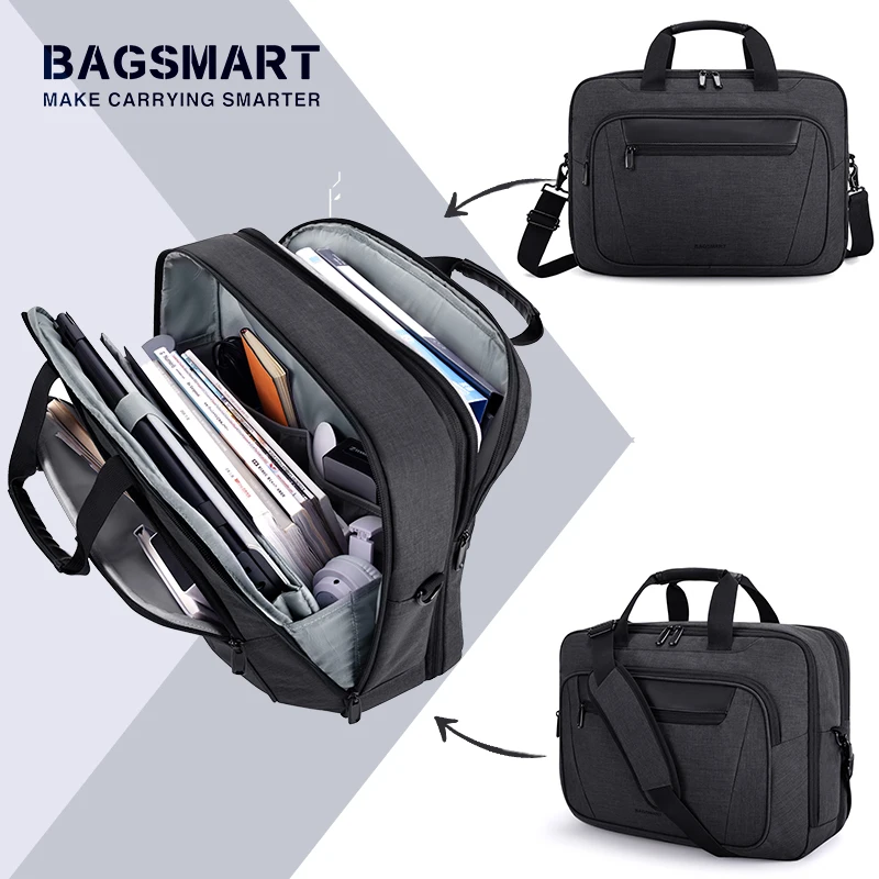 17.3 inch Laptop Expandable Briefcase BAGSMART 30L Computer Bag Men Laptop Shoulder Bag for Work Business College Travel