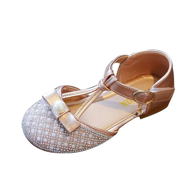 

Children Leather Shoes Rhinestone Bow Princess Girls Fashion Party Dance Shoes Baby Student Flats Kids Performance Sandals