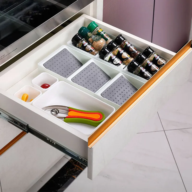 

2022 Kitchen Spice Rack Drawer Storage Non-skid 3 Grids Organizers for Seasonings Bottles Spice Rack Drawer Storage Organizer