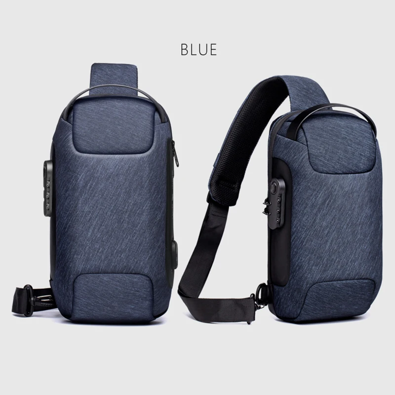 Men's Anti-theft Crossbody Bag With Password Lock & USB Charging System Waterproof Oxford Cloth Sports Chest Bag