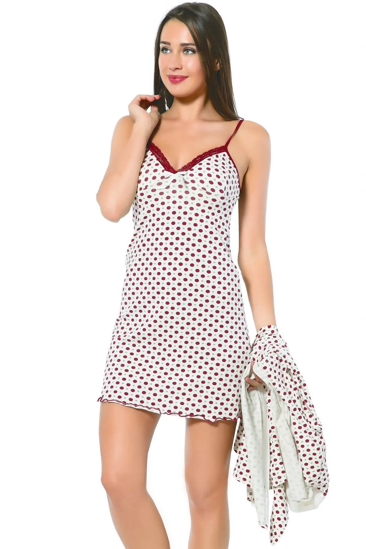 

Fashion Line Ladies Ecru Red Nightgown Dressing Gown Suit 1291
