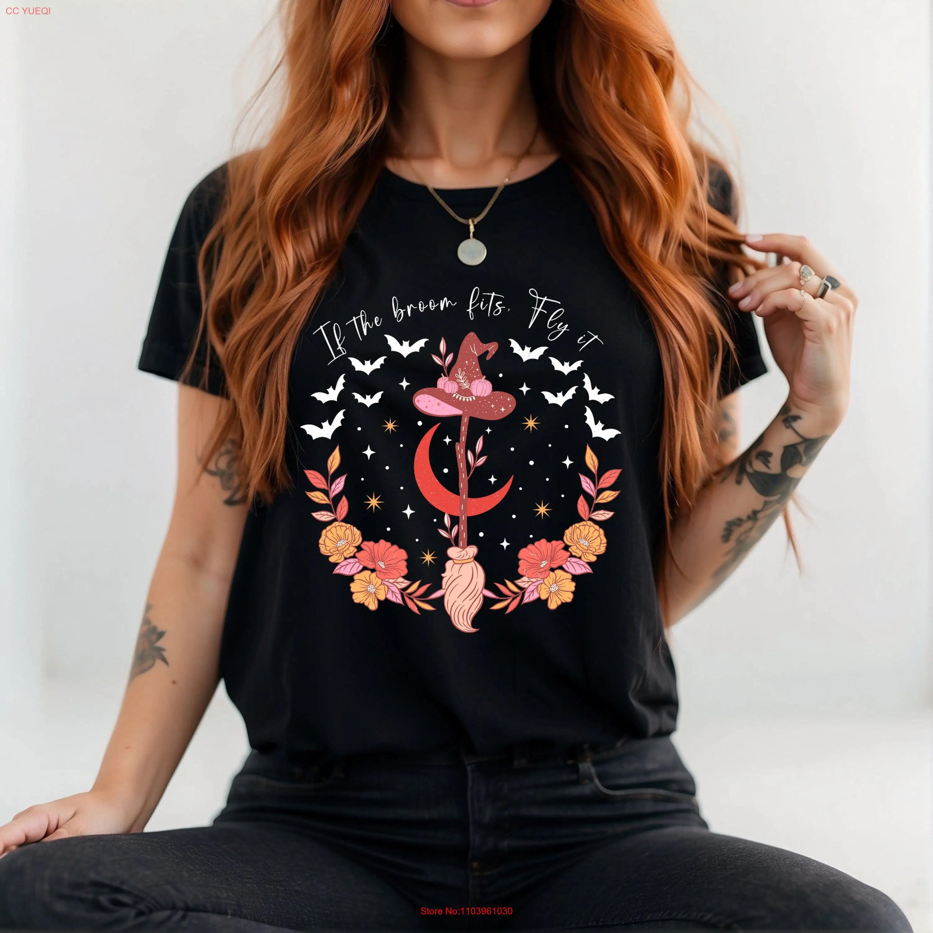 Хэллоуин Ведьма SweaT Футболка Ведьмы Жуткий Женский Мистический Длинный или