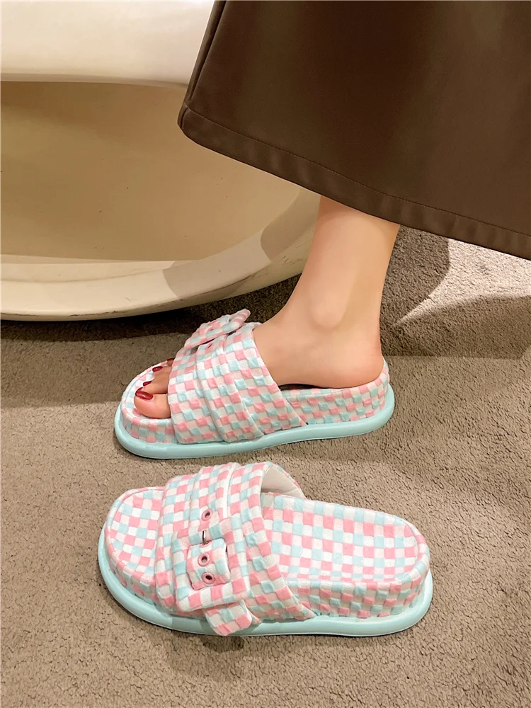

Med Female Shoes Slippers Women Summer Platform Slides 2023 Soft Beach Flat Cotton Fabric Rome Casual Leisure Beach Shoes Slippe