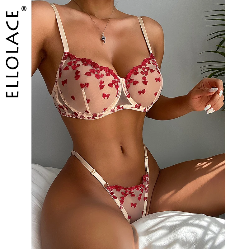 

Ellolace белье наборы прозрачный бюстгальтер любовь в форме сердца вышивка сексуальные наряды порно корова костюм нижнее белье шлюха Экзотиче...