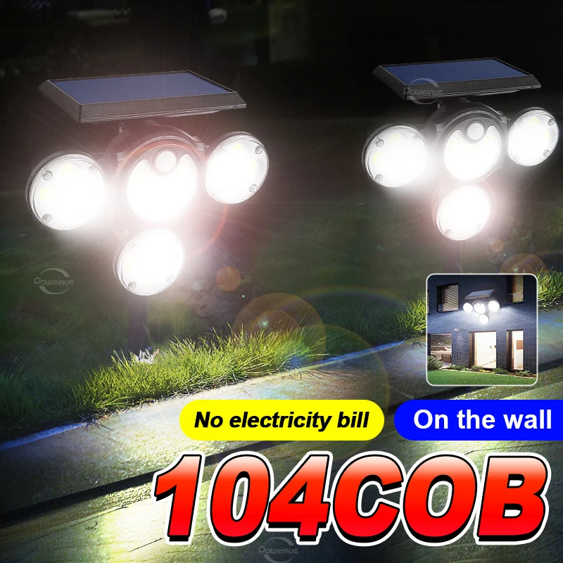 

Новый 102/104 COB газон мощный солнечный светильник открытый солнечный светодиодный светильник садовый фонарь датчик движения освещение дверной проем уличный солнечный свет