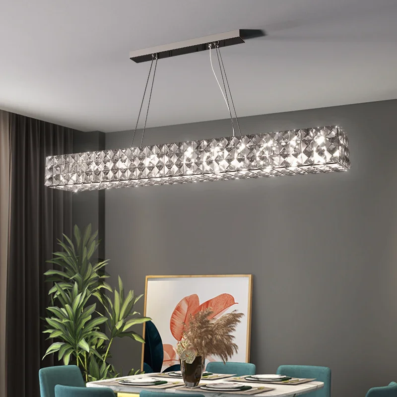 

Luxury Modern Dining Room Rectangle Led Pendant Lights Lustre Chrome Steel Crystal 3 Dimmable Pendant Lamp Deco Lamp Fixtures