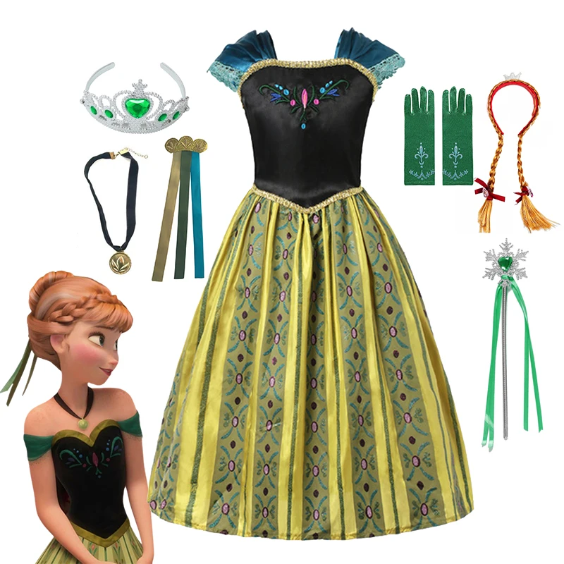 Disney Princess Children Frozen Anna Cosplay Costume Girls Birthday Carnival Party Dress up Clothing Kids Snow Queen Anna Dress