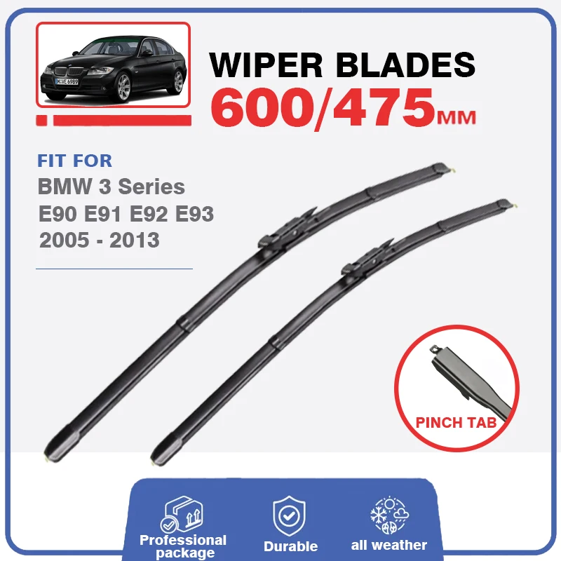 For BMW 3 Series E90 E91 E92 E93 320d 318i 318d 335i 320i 330d 328i 330i Car Front Windscreen Windshield Rubber Wiper Blades 2Pc
