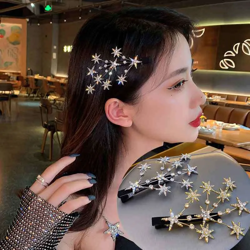 

Gold Starburst Rhinestone Hair Clip Crystal Pieces Celestial Wedding Bridal Hair Accessory Star Sparkle Pinup Barrette Bobby Pin