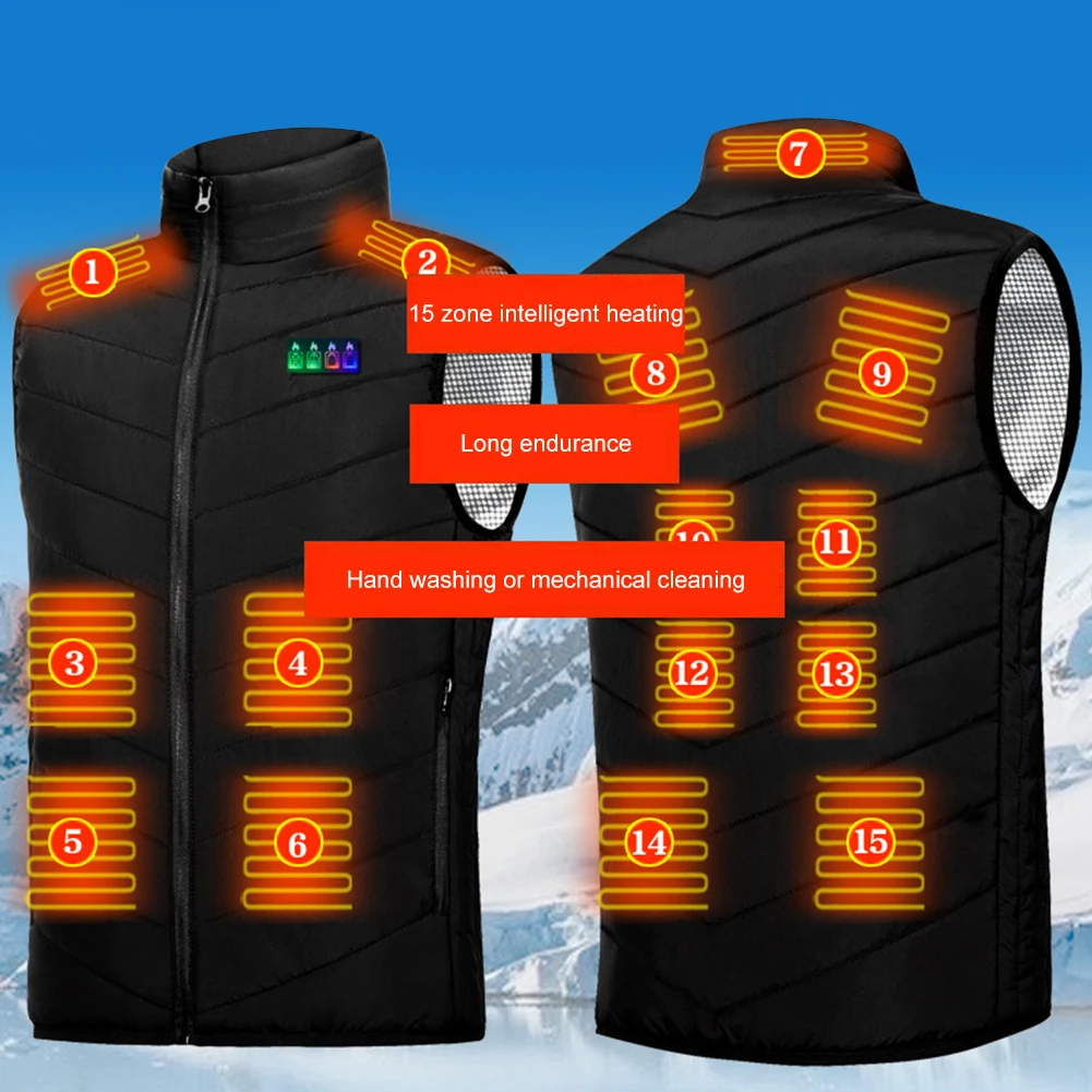 

Intelligent Headed Waistcoat Men Women USB Electric Smart Heating Vest Zipper 15 Areas Zone for Outdoor Hunting Sports Hiking