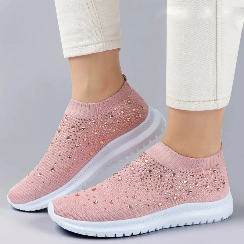 Shoes Woman Summer 2023 Crystal Breathable Mesh Sneaker Women Comfortable Soft Bottom Flats Plus Size 43 Non Slip Casual Loafers