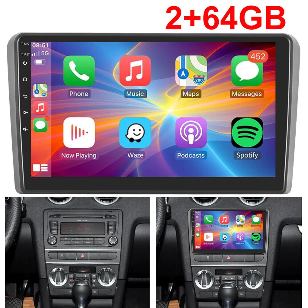 Для Audi A3 S3 RS3 8P 8V 9 дюймов carplay Android 14 авто Wi-Fi доступ к Интернету универсальная