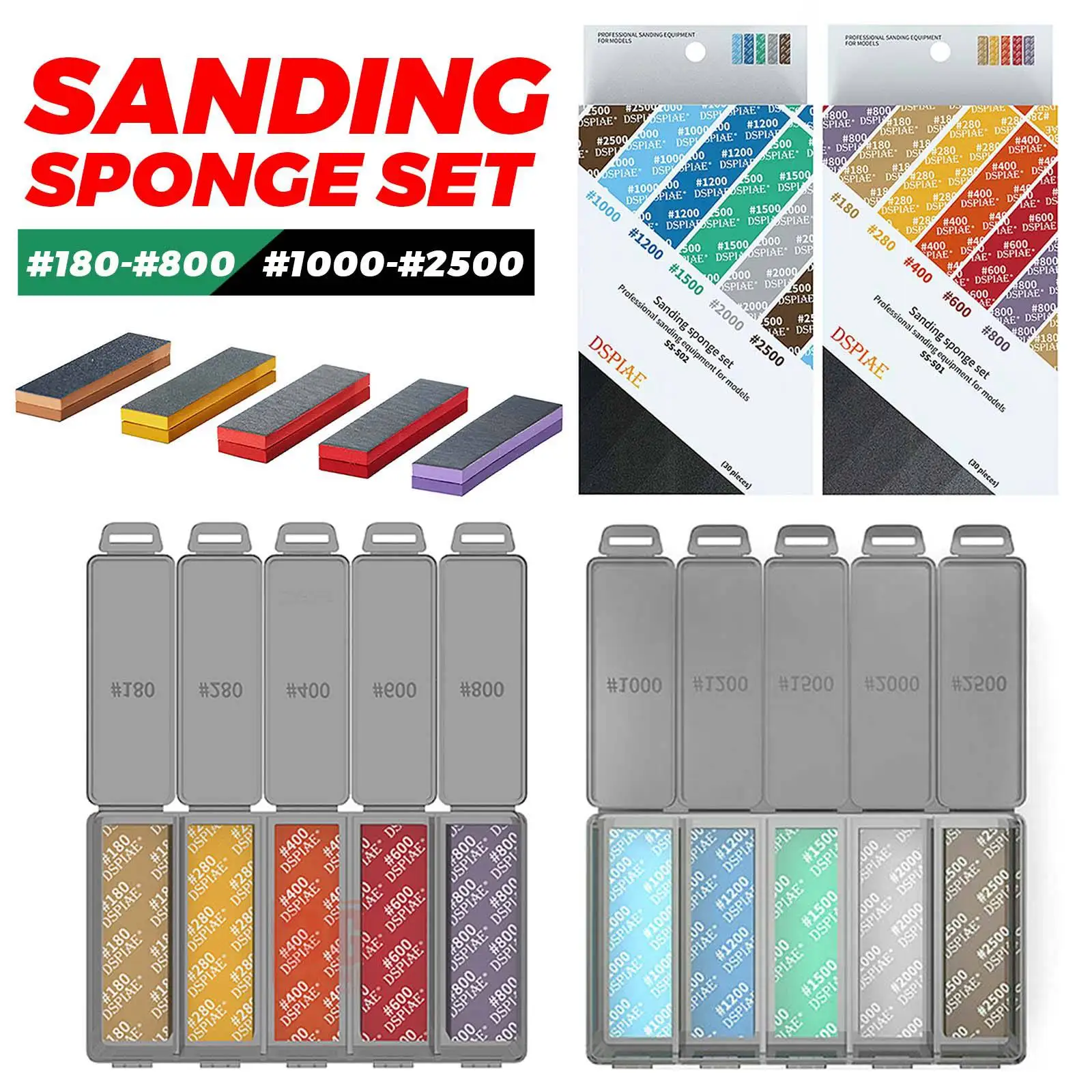 DSPIAE Sanding Sponge Set For  GK Military Model Combo Arc Grinding Polishing Sandpaper Making Tool Kit Sanding Paper 30Pc