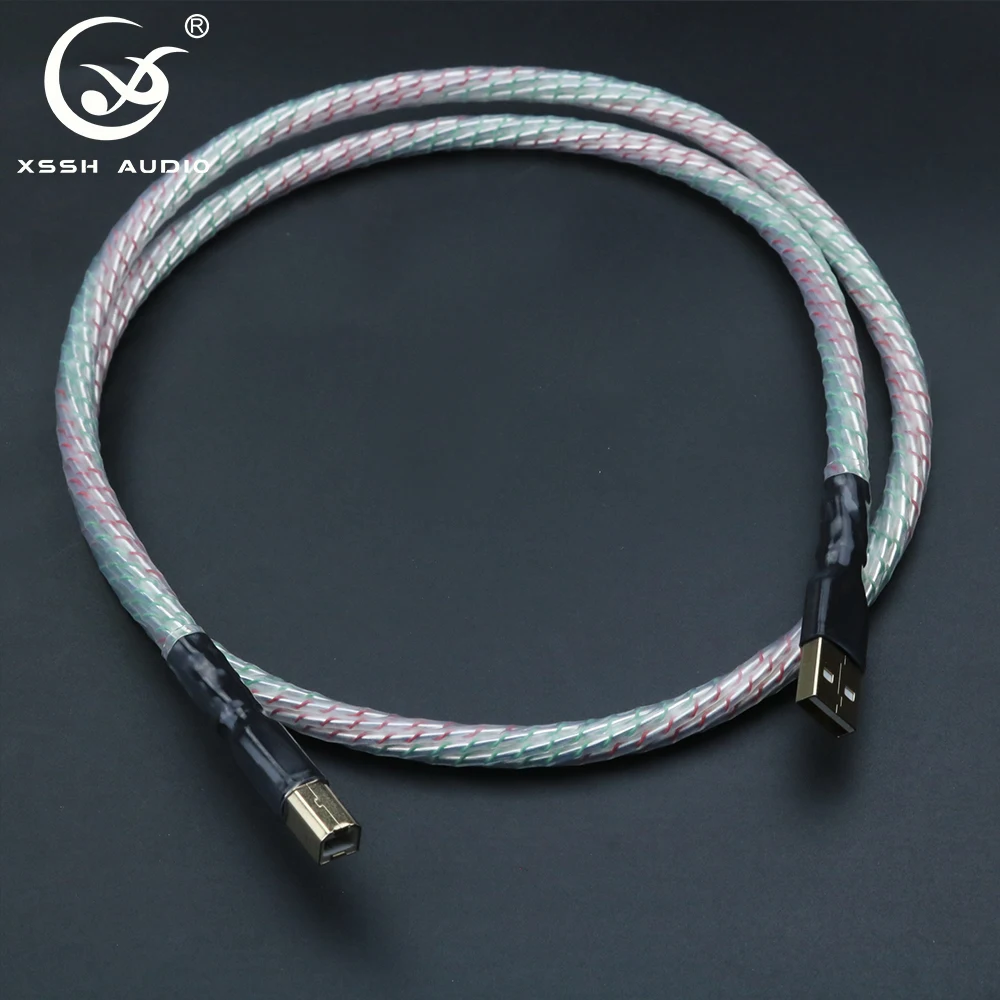 

XSSH 4 Core DIY OEM Anoxic OFC Copper Silver Plated Male A to Male B USB Cable Speaker USB2.0 USB3.0 Audio Data Wire Line Cords