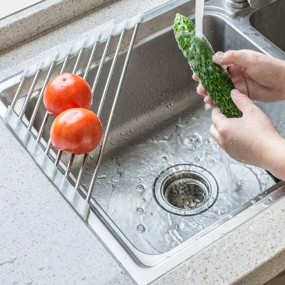 

Cleaning Fruits Drainer Basket Triangle Vegetable Sink Drain Rack Storage Racks Stainless Steel Triangle Drying Rack