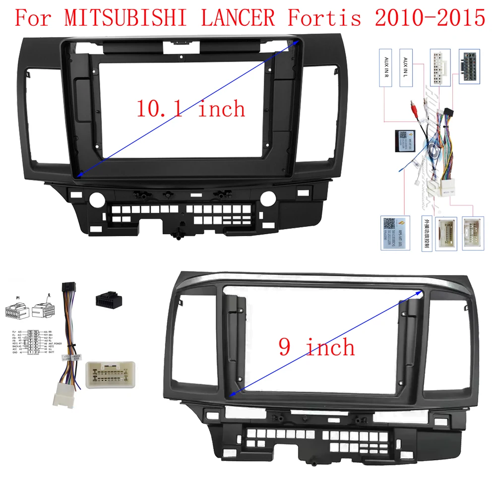 Фото 9/10-дюймовый лицевой панель для MITSUBISHI LANCER Fortis 2010-2015, автомобильный радиоприемник, стерео GPS MP5, Android-плеер, 2-диновый головное устройство, панель, рама приборной панели №1