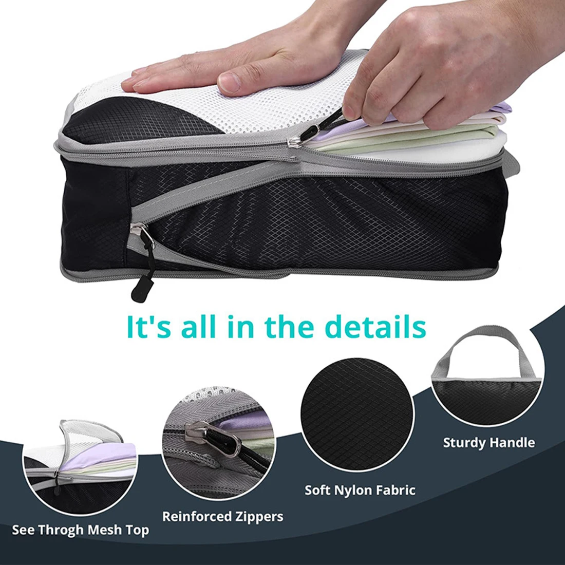 4Pcs/Set Travel Storage Bag Compressible Packing Cubes 2023 Foldable Waterproof Travel Suitcase Nylon Portable Luggage Organizer