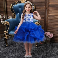 keaiyouhuo 2022 summer elegant baby girls ceremonial dress with sleeveless tulle flower girls blue party dresses for evening 6y