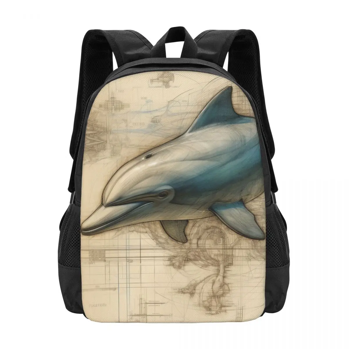 

Рюкзак с дельфином для рисования, крутые подробные рюкзаки, дышащие женские дизайнерские ранцы для старшей школы