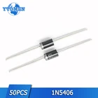 50 шт., выпрямитель диодов 1N5406 IN5406, осевой свинцовый кремниевый выпрямитель, электронный компонент комплект диодов DIP DO-27