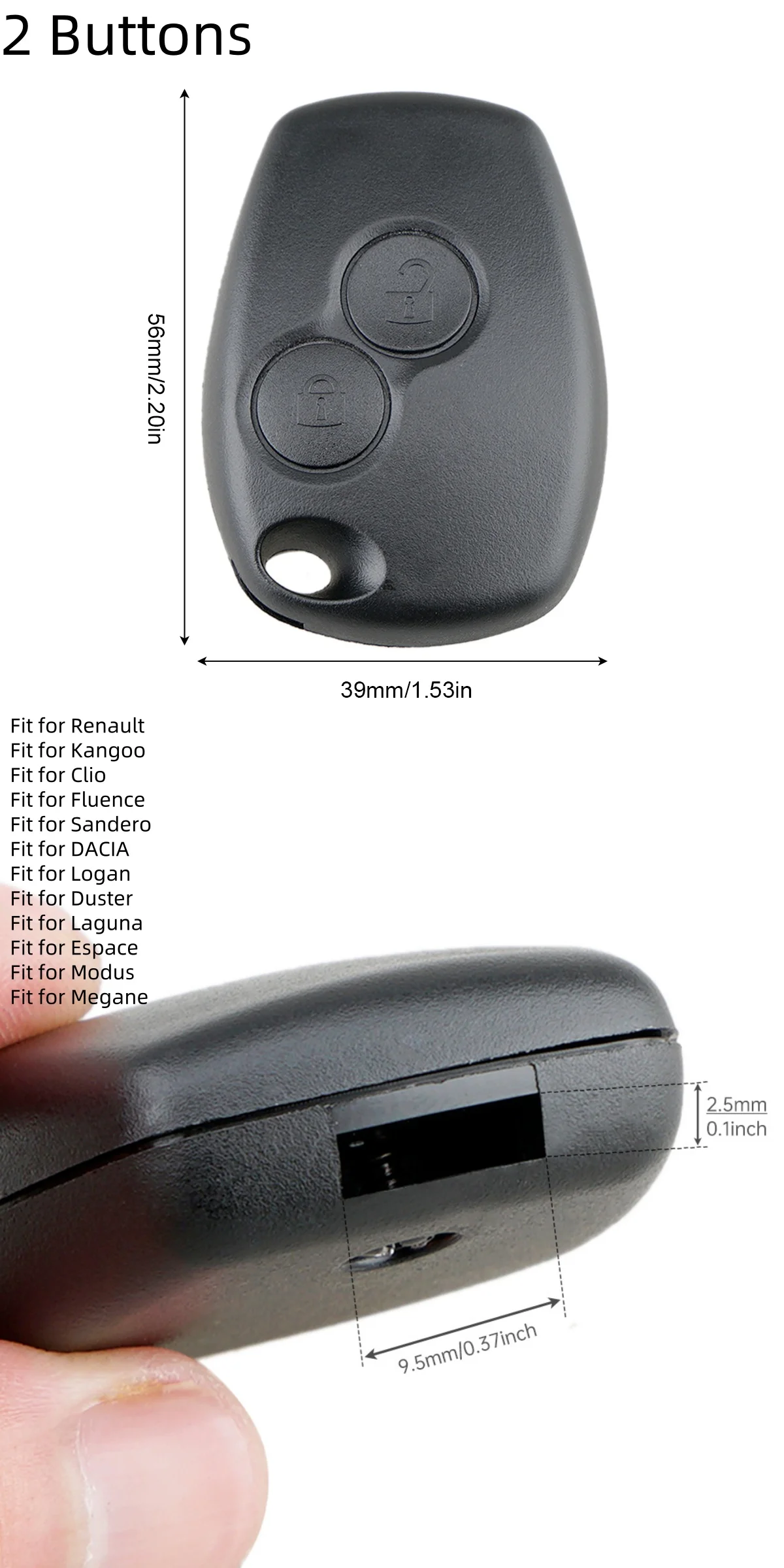 

2-кнопочный автомобильный брелок для ключей, сменный чехол для дистанционного управления с лезвием VA2, подходит для Renault Clio 3 Twingo Dacia Kangoo
