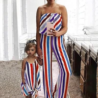 2022 off shoulder striped family jumpsuits summer mother daughter family matching rompers mom kids parent child family outfits